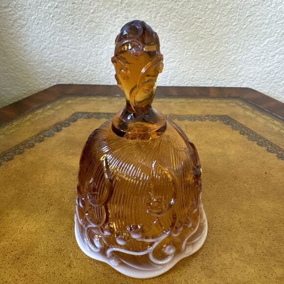 Fenton Glass‎ Cameo Opalescent Amber Lily Of the Valley 6” Bell Vintage 1980s - Picture 4 of 5